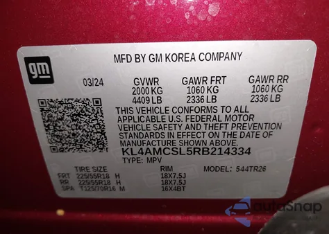 2024 Buick Encore Gx Preferred Awd from USA, damaged, VIN KL4AMCSL5RB214334